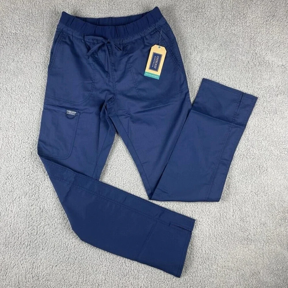 Cherokee Workwear Women's Small Navy Tapered Leg Drawstring Tall Scrubs Pants - Picture 2 of 16